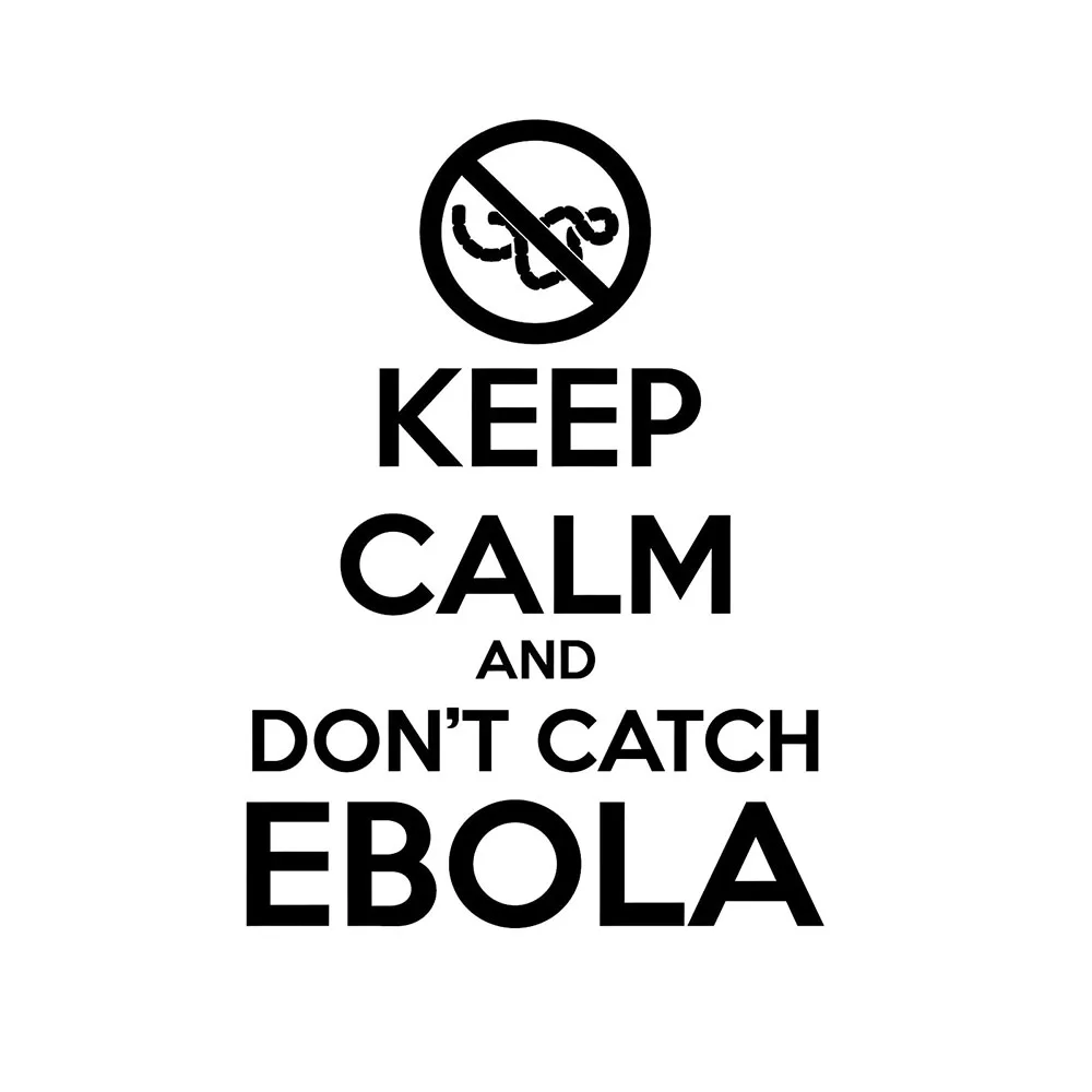 Наклейка на виниловую упаковку с надписью Keep Calm And Don't Infect от вируса Эбола |