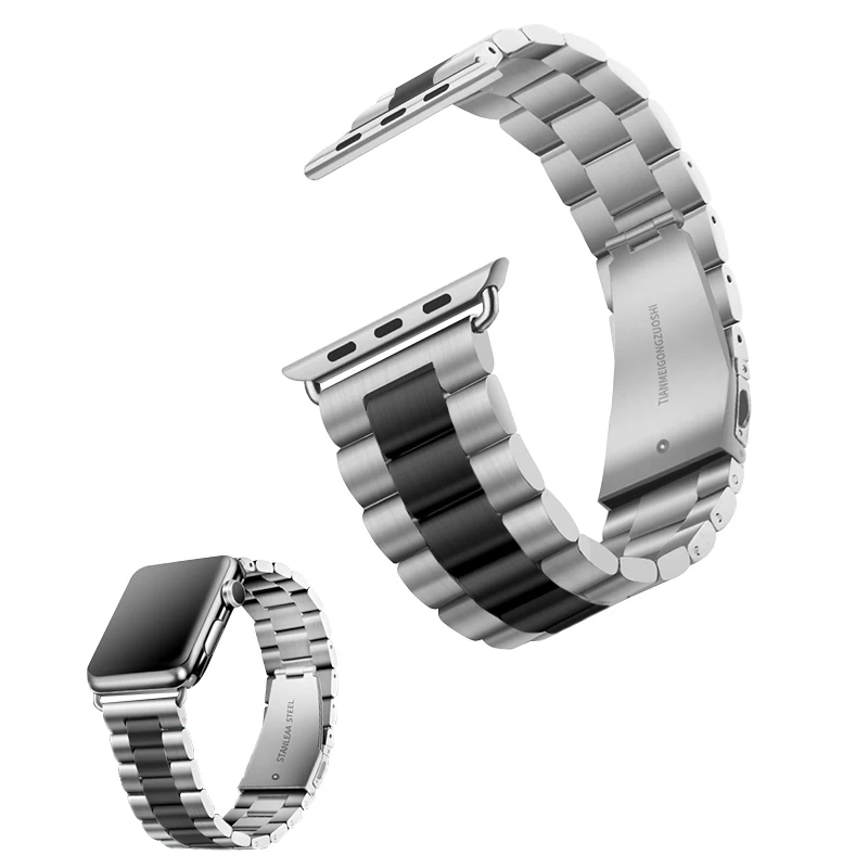 Silver-Black STJ бренд Нержавеющая сталь ремешок для наручных часов Apple Watch, версии 3/2/1 38 мм 42 мм металлический спортивный ремешок для наручных часов iwatch серии 4 40 мм 44 мм - Цвет ремешка: Silver-Black