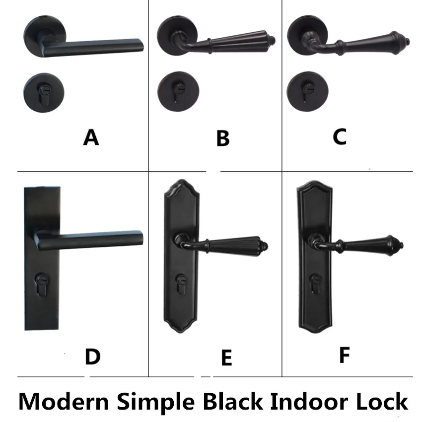 Modern Simple Black Room Door Lock Mute Interior Bedroom American