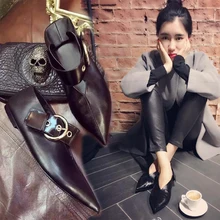 Launceston mode chaussures femme bout pointu à fond plat chaussures simples v louche chaussures boucle noir occasionnel femmes chaussures femme