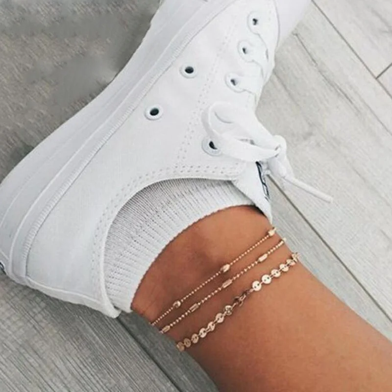 

Fashion Crystal Anklet Set Vintage Handmade Ankle Bracelet for Women Party Summer Beach Accessories 3Pcs/Set