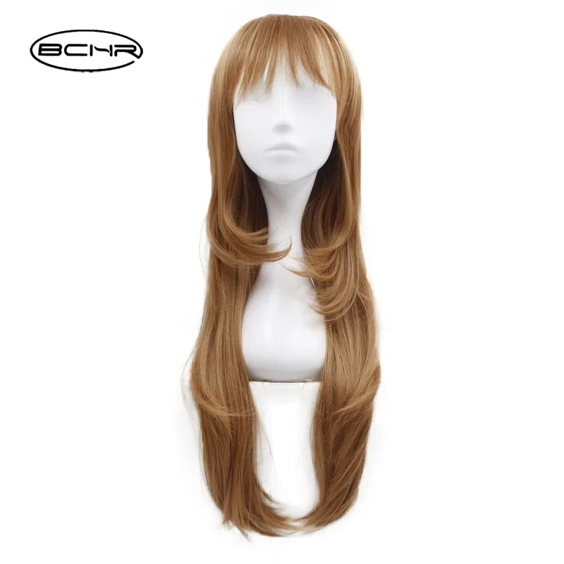 BCHR длинная прямая челка с поддельные челки светло-коричневый парик жаропрочных Синтетический костюм Dily жизни волос для Для женщин