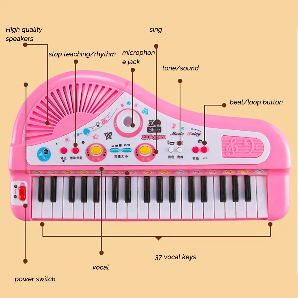 Детское фортепиано игрушки 37 клавиш мини электронная клавиатура с микрофон музыкальный инструмент детское электронное пианино для детей подарки без коробки