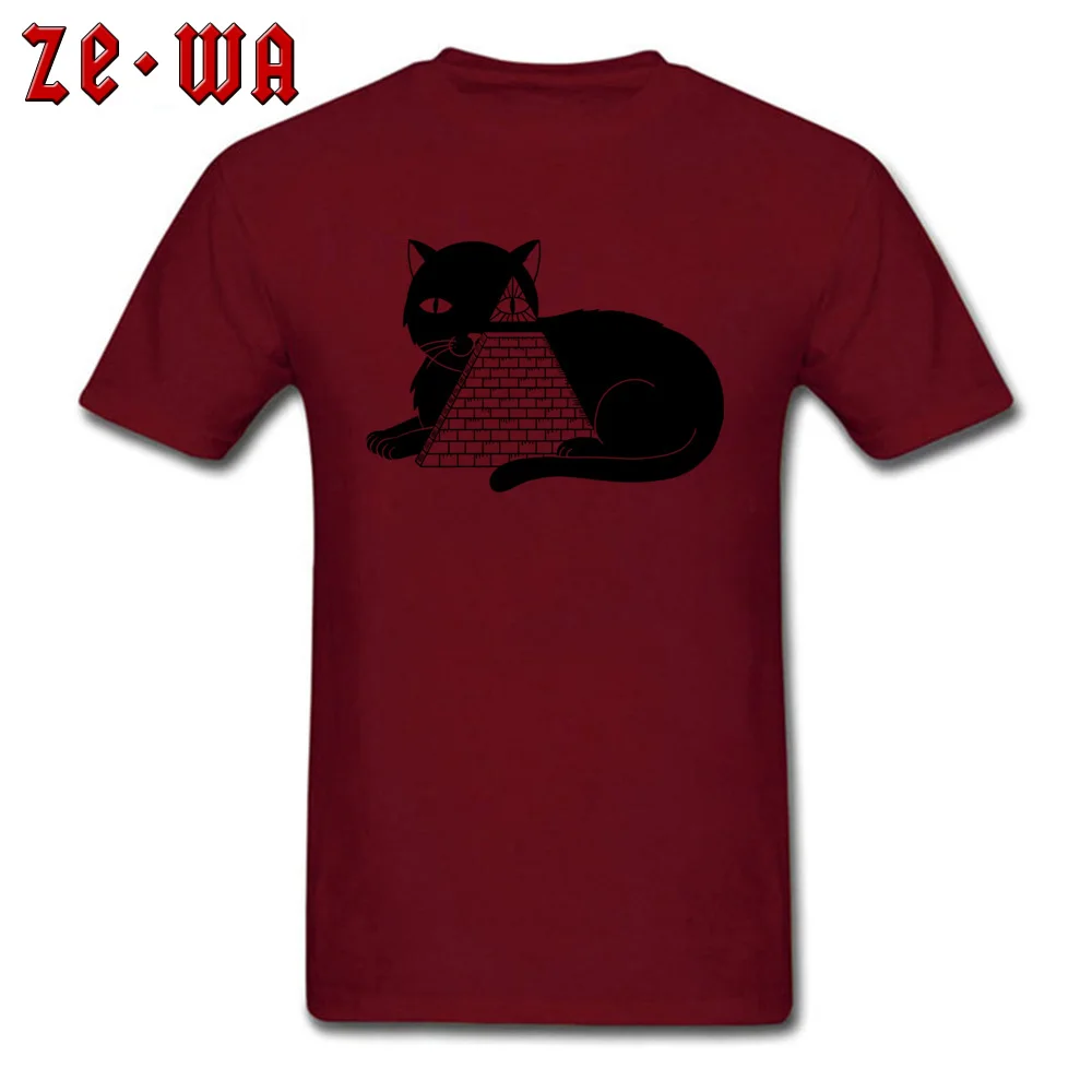 Fashionable Cat Illuminati Classic Short Sleeve T-Shirt Father Day Crew Neck Pure Cotton Tees for Men Tops T Shirt Gift Cat Illuminati maroon