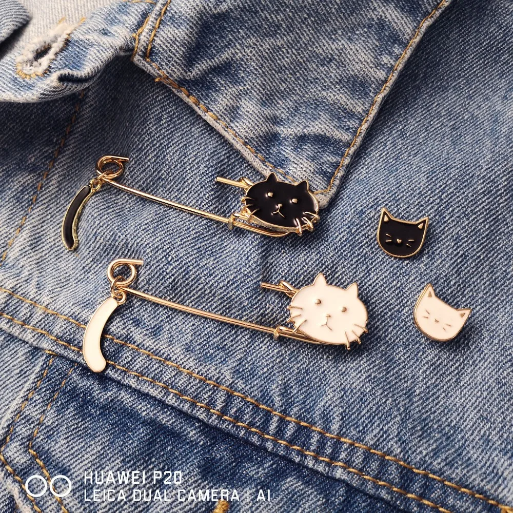 

New Design 2Pcs/Set Lovely Drip Small Cat Animal Enamel Brooch Pin Badge Decorative Jewelry Simple Dabie Pin Jewelry Gifts