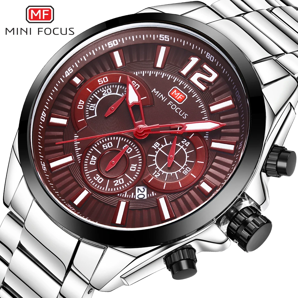 

MINIFOCUS Stainless Steel Mens Watches Top Brand Luxury Sport Watch Men Clock Male Chronograph Quartz Wristwatches Hodinky Men
