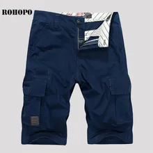 ROHOPO 40/42/44 размера плюс Мужская летние шорты из хлопка, однотонные штаны с карманами в стиле милитари свободные шорты, бренд Ман по колено