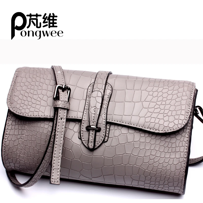 

PONGWEE 2018Genuine Leather Women Fashion Bag Crossbody Bag Women's Clutch Messenger Bag Females Purse Small Double Shoulder