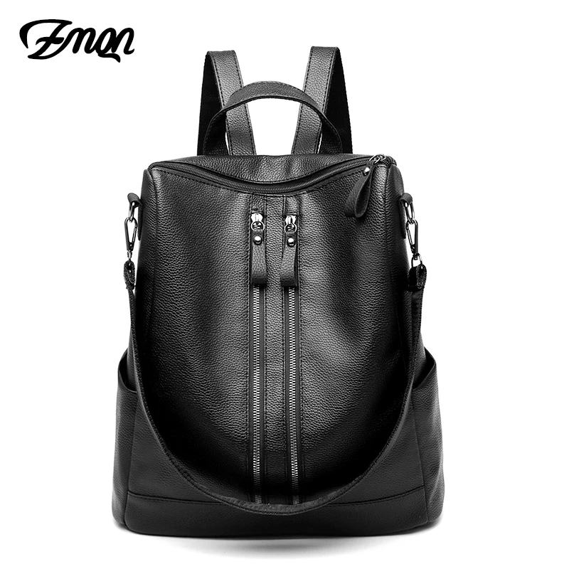 ZMQN Women Bag Backpack Side Zipper Black Backpacks Women Soft Leather Bagpack Sac A Dos Femme Bags for School Backbag Lady A117