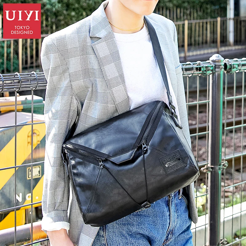 UIYI Anti-theft black Messenger bag PVC leather men's shoulder bag Waterproof travel waterproof high quality man's shoulder bag