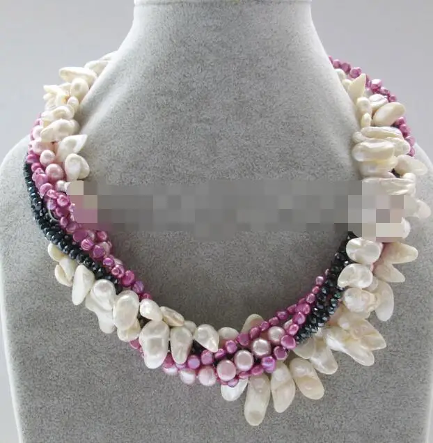 

song voge gem nanJ1388 7row purple baroque freshwater pearl crystal + shell necklace