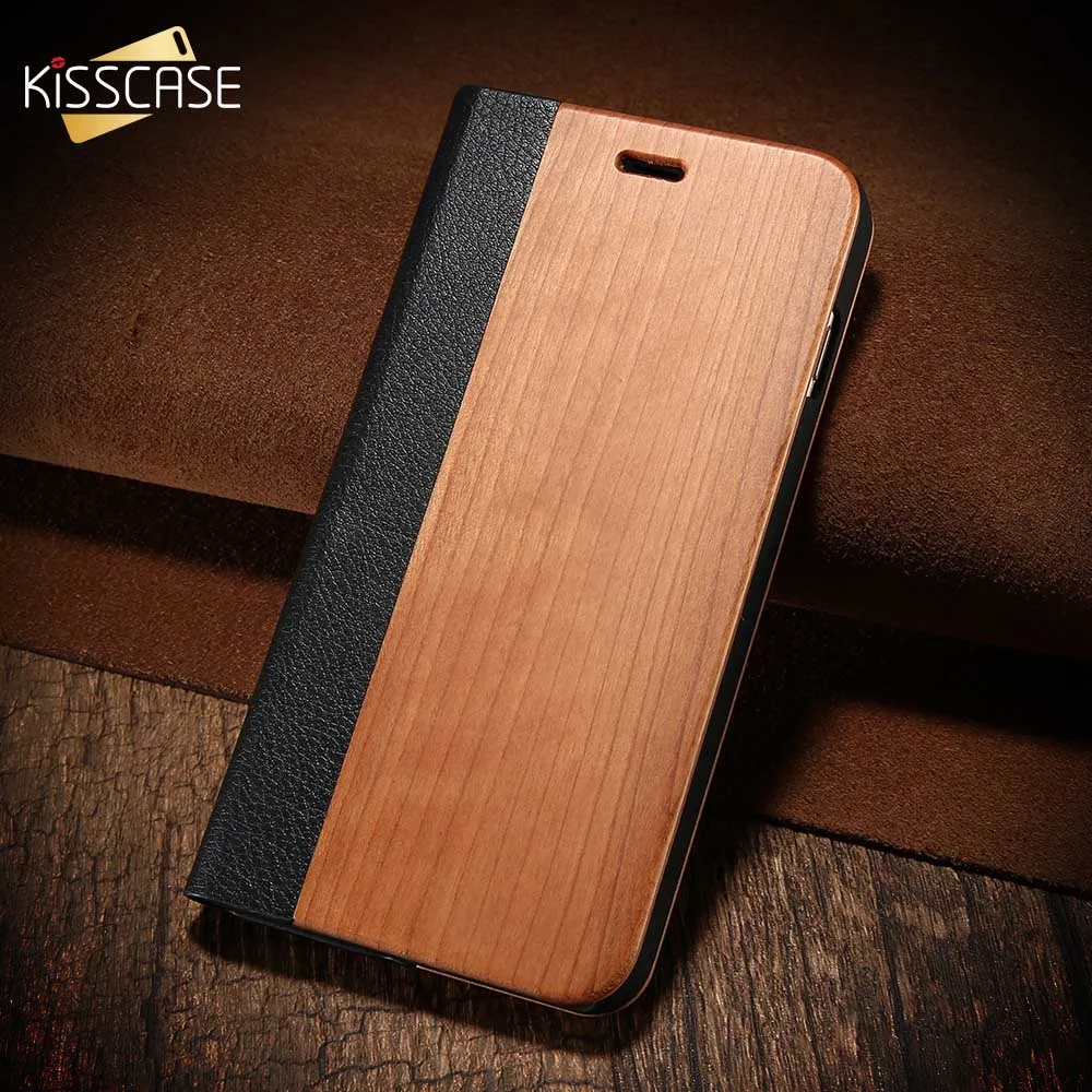 Чехол KISSCASE с откидной крышкой из натурального дерева для iPhone 6 6S 7 8 Plus X чехлы