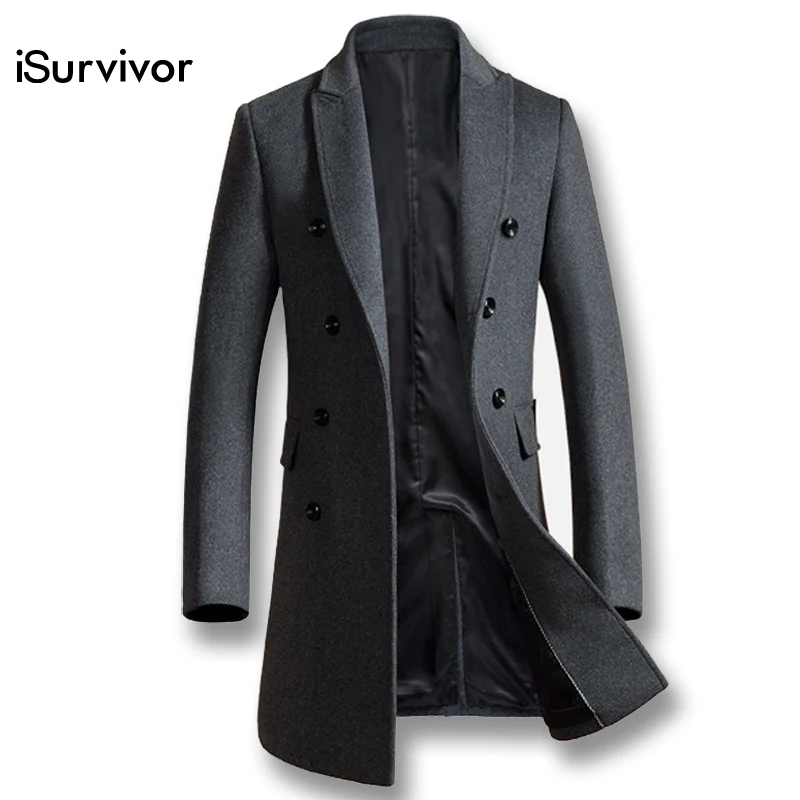 

iSurvivor 2019 Men Autumn Winter Trench Coat Overcoats Jacket Men's Casual Fashion Slim Fit Large Size Peacoat Hombre Outwear