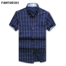 Летняя стильная Клетчатая Мужская хлопковая приталенная брендовая одежда с коротким рукавом, повседневная мужская рубашка синего, белого, красного цвета, большой размер 5XL