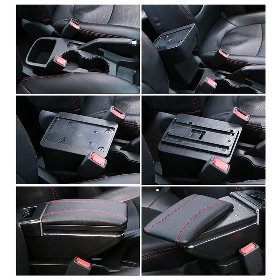 Dual-Layer Black Leather Arm Rest For 2014-2017 Octavia Mk3 Centre Console Storage Box Armrest
