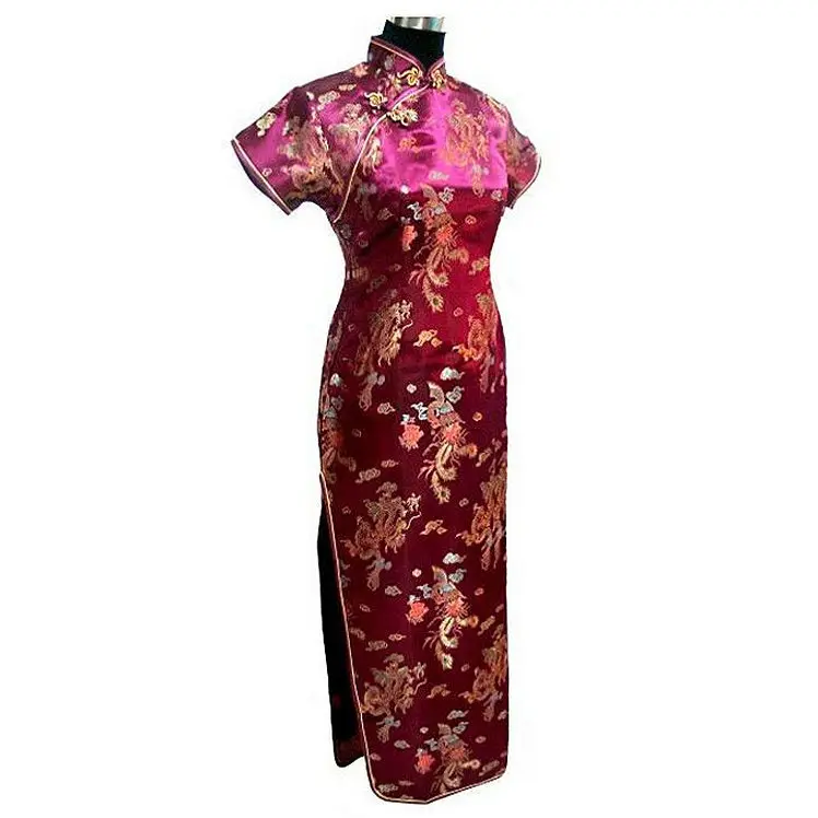Black Womens Satin Long Cheongsam Qipao Traditional Chinese Dress S M L XL XXL XXXL 4XL 5XL 6XL Mujeres Vestido J3095