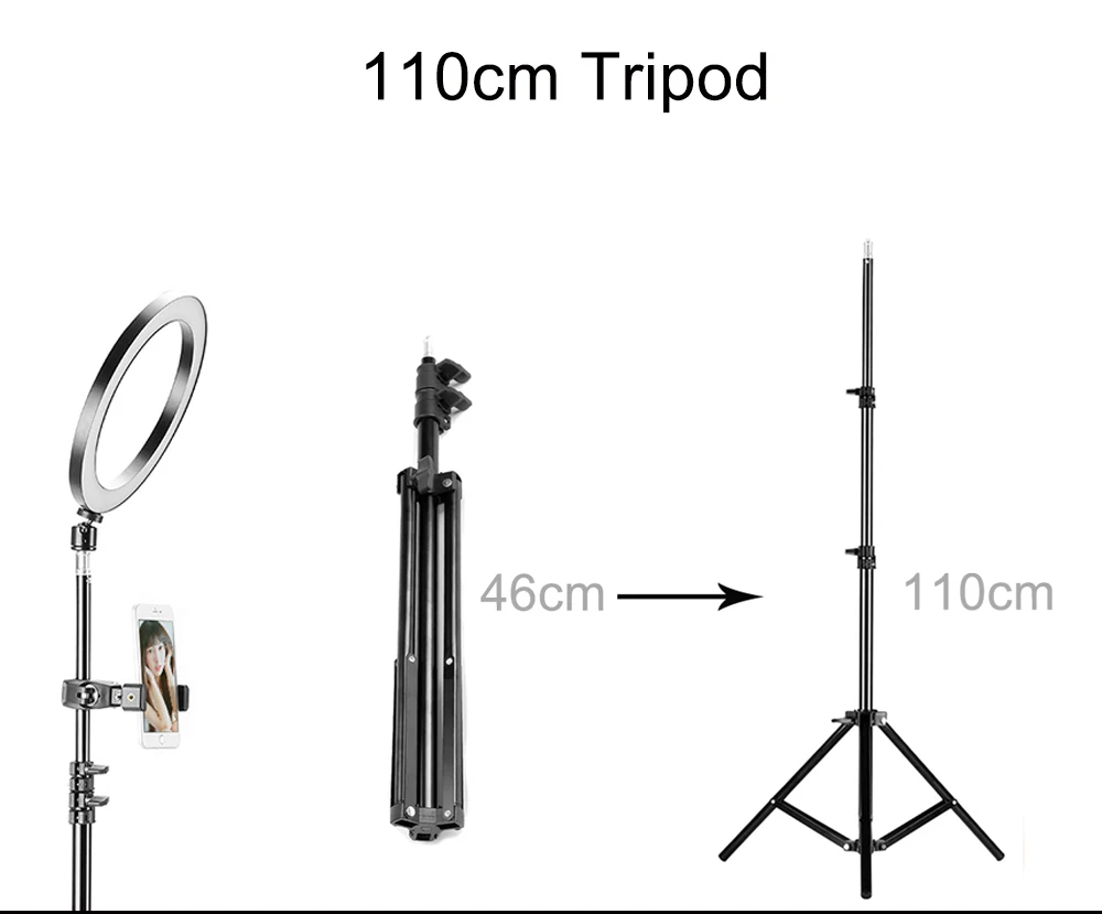 10 дюймов кольцевой светильник со штативом, зажим для телефона, светодиодный, селфи кольцо с фотографией, лампа, светильник для фотографии, для макияжа, фото, Youtube live