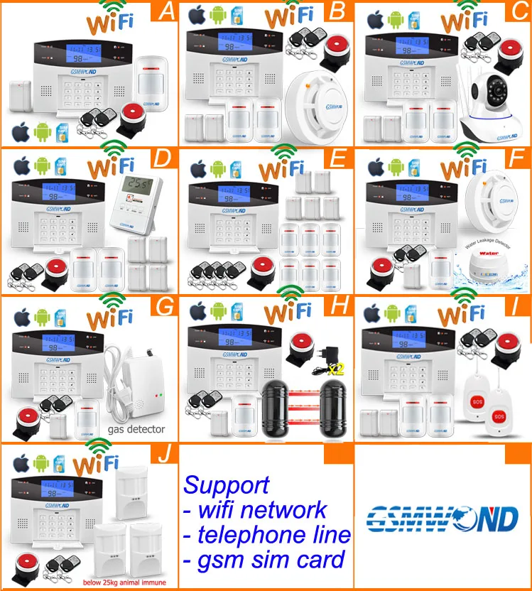 Sistema de Alarme do Assaltante Alarme de Segurança Mhz sem Fio Wifi Pstn Casa Sensor Detector Gravação Discagem Automática Ios Android App Gsm 433 20 Kits de sistema de alarme