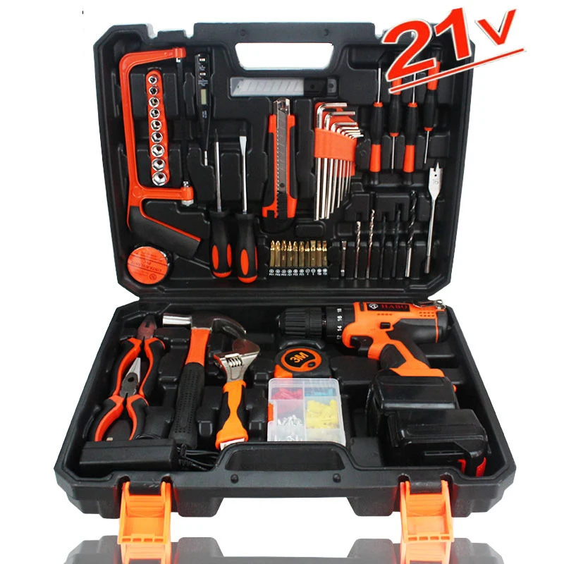 

21V Electric Power tool Drill Cordless Hammer cordless screwdriver 102 pcs hand Tools Set Precision Screwdriver Hardware Tool