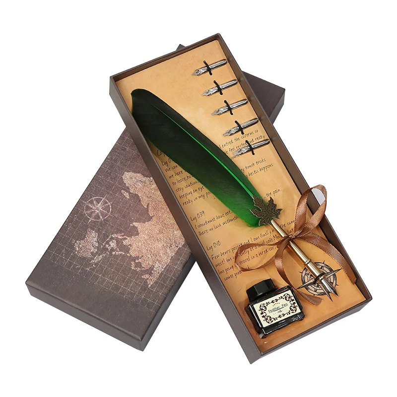 

Antique Vintage Feather Pen Business Set Creative Calligraphy Dip ink Fountain Pen Birthday Gift Student Office Writing Pens