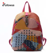 Женщины Рюкзак Красочные Заклепки Колледжа Bcakpack ИСКУССТВЕННАЯ Кожа Девушки Парни Повседневная Новая Мода Черные Подростки Школьные Сумки Дорожные Сумки