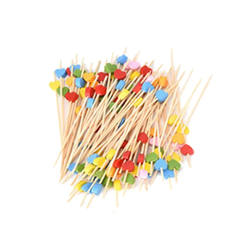 100PCS 12cm Disposable Bamboo Fruit Dessert Cake Sign Cocktail Picks Cute Toothpick Food Sticks Buffet Cupcake Toppers Party