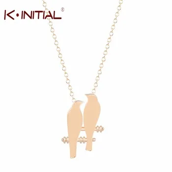 1Pcs Cute Animal Love Birds Pendants Necklaces Bird On Branch Pendant for Women Long Thin Chain Necklace Jewelry Accessories