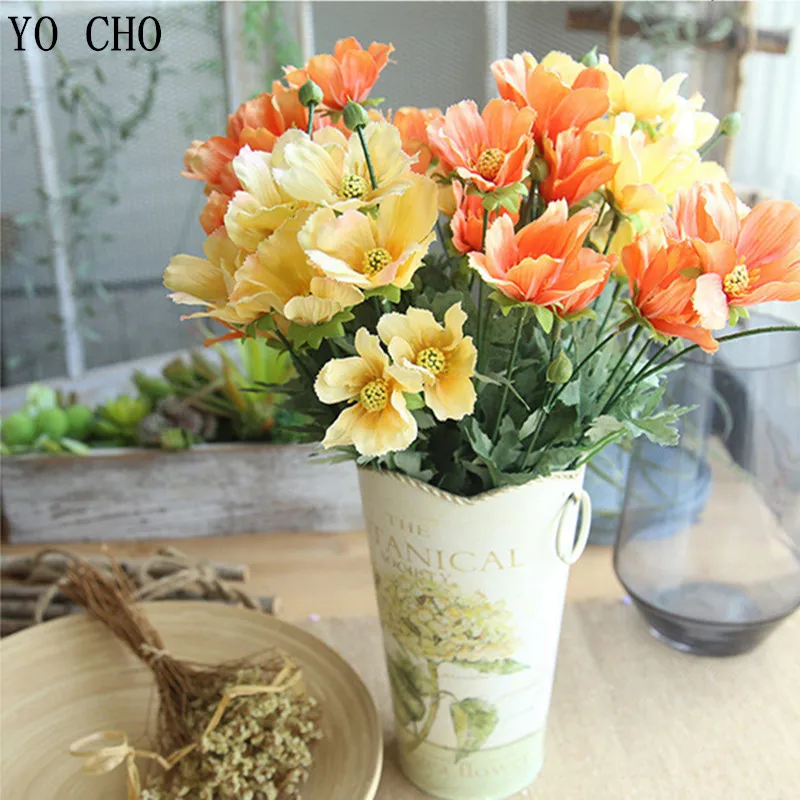 YO CHO Artificial Flowers High Quality Likelife Coreopsis Bouquet Silk Flower For Home Decor Wedding Party Supplies Fake Flowers