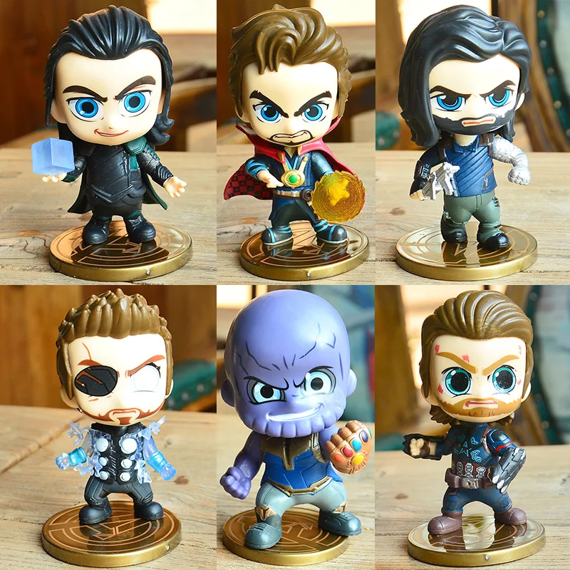 

ThinkEasy 6 Pieces Kid cute little Super Hero Avenger Hulk Iron Captain America Toy Action Car Decorated vinyl dolls