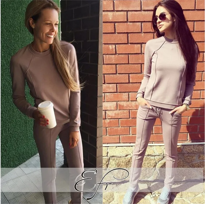 

Tracksuits Real Polyester Full None O-neck Drawstring The New 2016 Suit Women Fashion Contracted Fleece + Pants