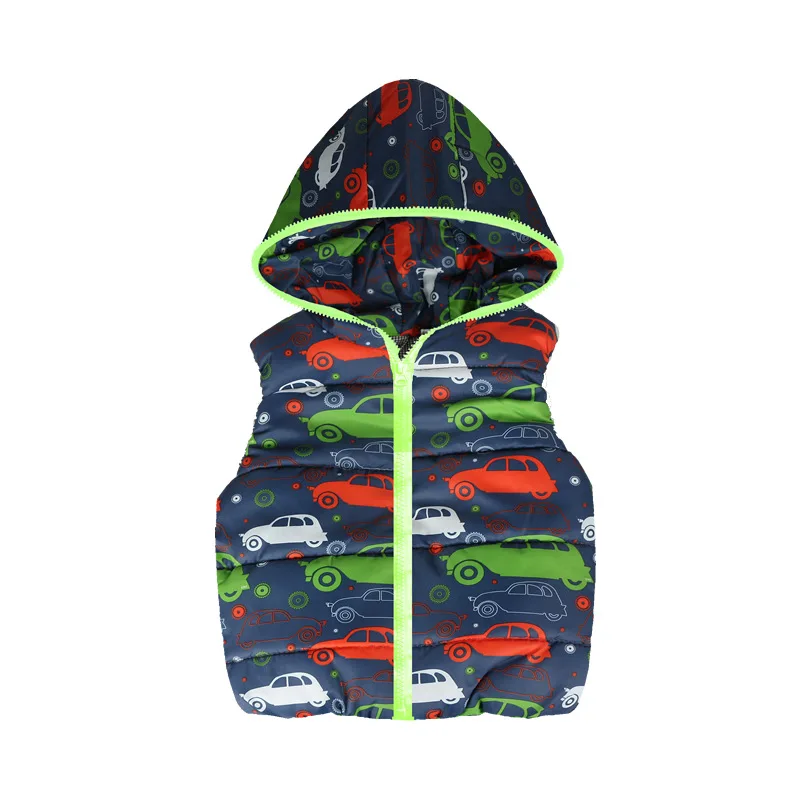 Cotton Child Waistcoat Hooded Car Printed Baby Boys Vest Children Outerwear Spring Autumn Kids Clothes For 2-6 Years Old