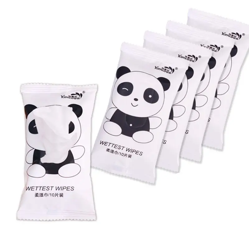 

10Pcs/Bag Creative Cute Cartoon Panda Printed Flip-Top Removal Wet Wipes Baby Adult Disposable Cleaning Tissue Towel Individuall
