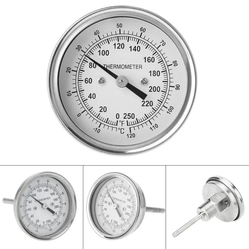 

Home Brewing Thermometer Stainless Steel Celsius Fahrenheit Water Distilling Temperature Gauge Bimetal 1/2'' NPT