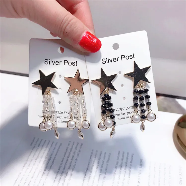 star tassel earring 925 silver post Hypoallergenic fadeless alloy fashion jewelry stud earrings for women girl Christmas gift