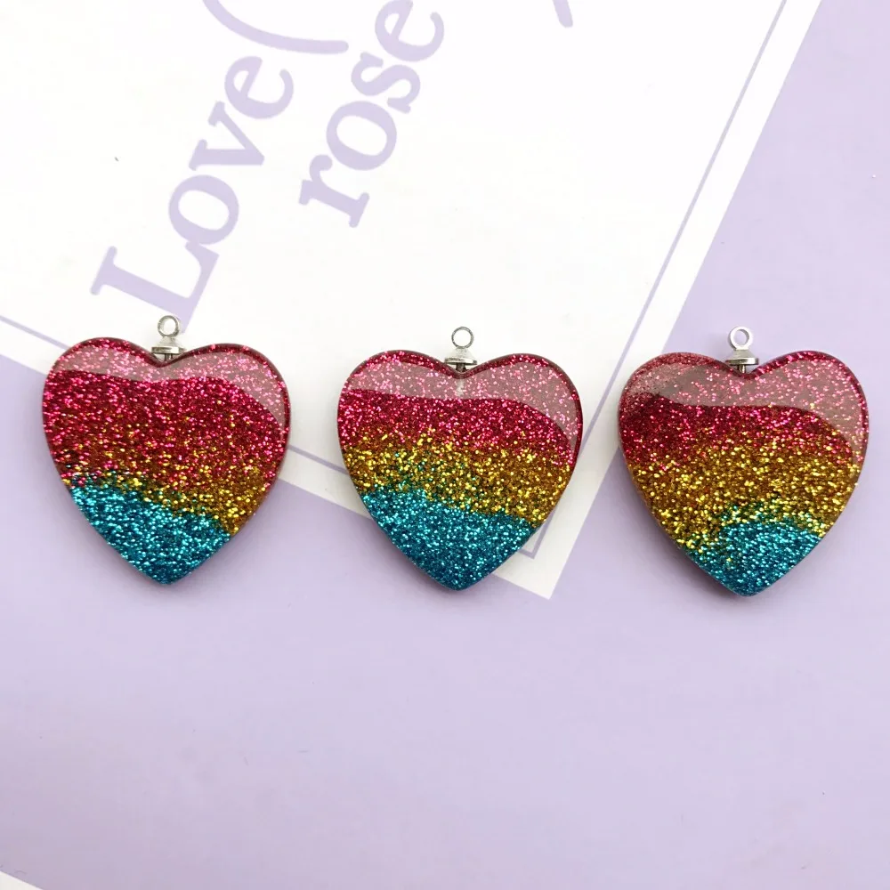 10pcs 27*27mm shiny heart charms resin charms necklace pendant keychain