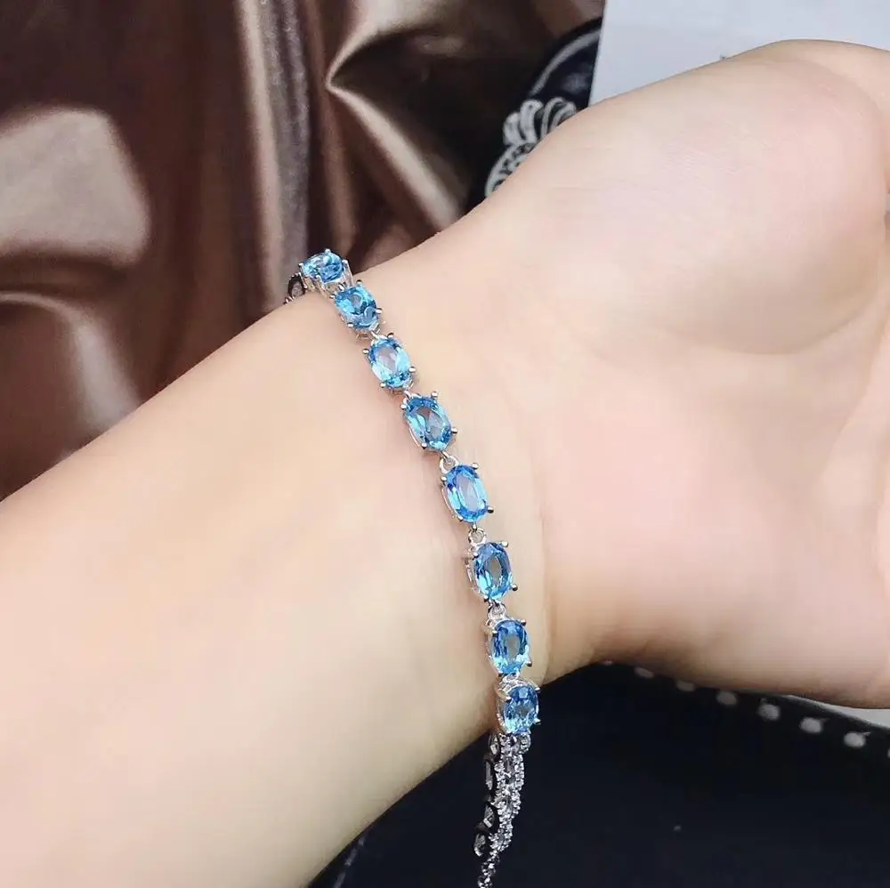 Bracelet en topaze bleue naturelle à géométrie ronde avec Bracelet en pierres précieuses naturelles