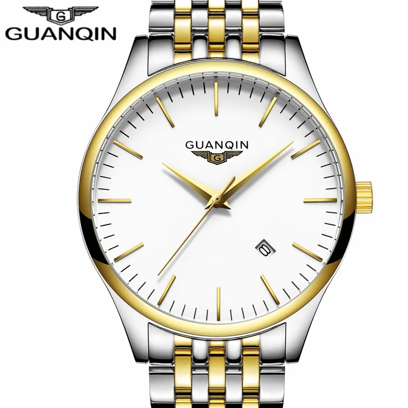 Mens Watches Top Brand Luxury GUANQIN Business Men Fashion Stainless Steel Wristwatch Waterproof Quartz Watch relogio masculino