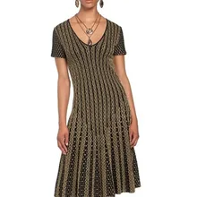 Высокое качество с коротким рукавом длиной до колена ТРАПЕЦИЕВИДНОЕ жаккардовое Бандажное женское платье вечернее платье