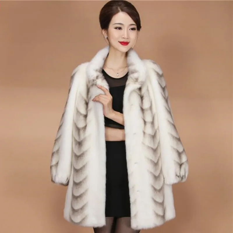 Зимние Большие размеры M-5XL женские пальто с мехом элегантные модные теплые роскошные модные плотное пальто осень Высокое качество женские меховые пальто 381 - Цвет: White - stand collar
