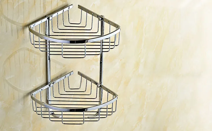

Polished Chrome brass Wall Mounted Bathroom Dual Tier Corner Shower Shelf Storage Basket Bathroom Accessory mba525