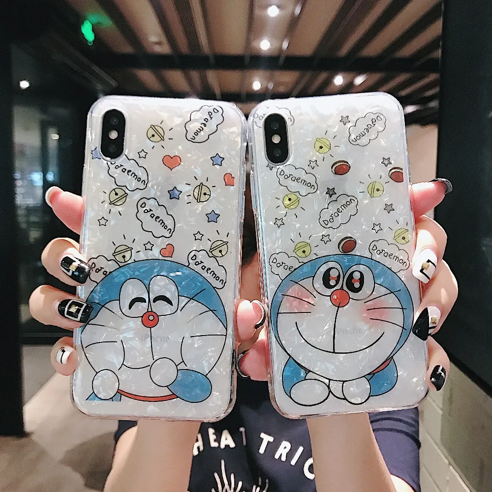 

For iphone7 8 6s X Cute Doraemon of blush with shame anti-falling mobile phone shell for iphone 8plus 7plus soft quality TPU
