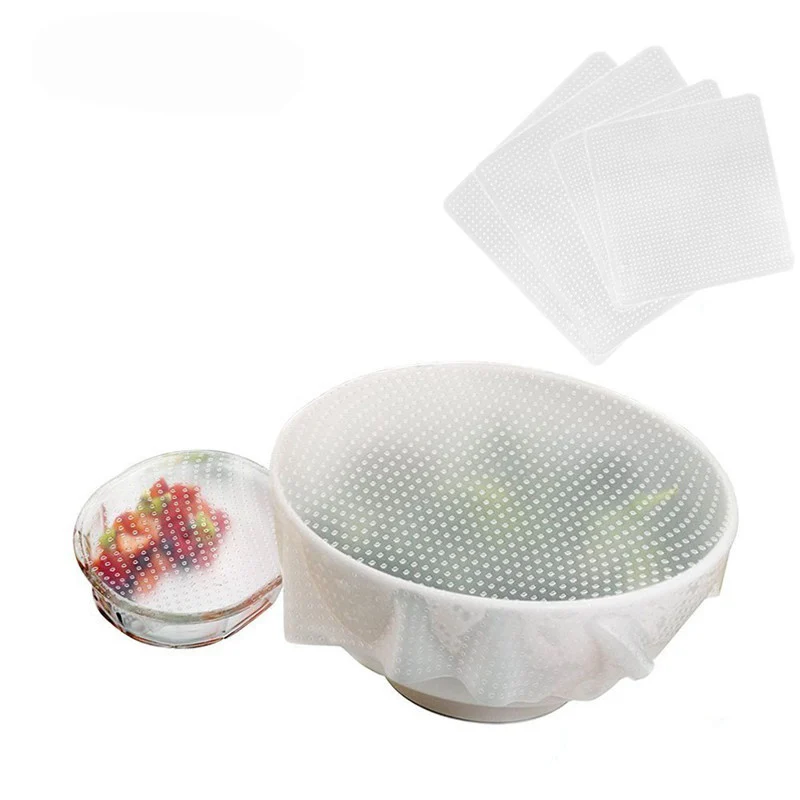 

4Pcs/set Multifunctional Silicone Food Wrap Reusable Keeping Food Fresh Saran Wrap Clear Reusable Silicone Wraps Stretch Wrap