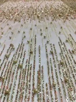 

Nigerian Lace Fabric with glued glitter yaking -92642 French Embroidered lace fabric for party dress