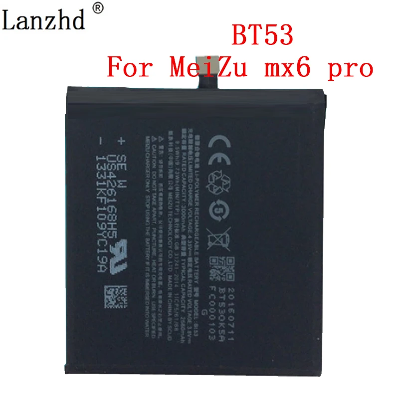 100% новый резервный BT53 для Meizu PRO 6 Батарея 2560 мАч смарт-мобильный телефон |