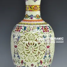 Античное искусство китайская ручная работа семейная Роза декоративная фарфоровая ваза полые вазы