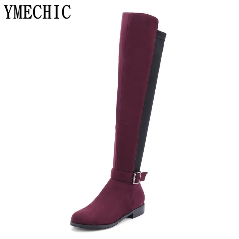Женские осенне зимние мотоциклетные сапоги YMECHIC 2018 на низком блочном каблуке