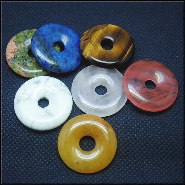 5pcs Nature Gem Stone Donut Shapes Rose Quart Cherry Quartz Unakite Jaspe Lapis Flourite Crystal Beads Rock Tige Eye 30mm | Украшения и