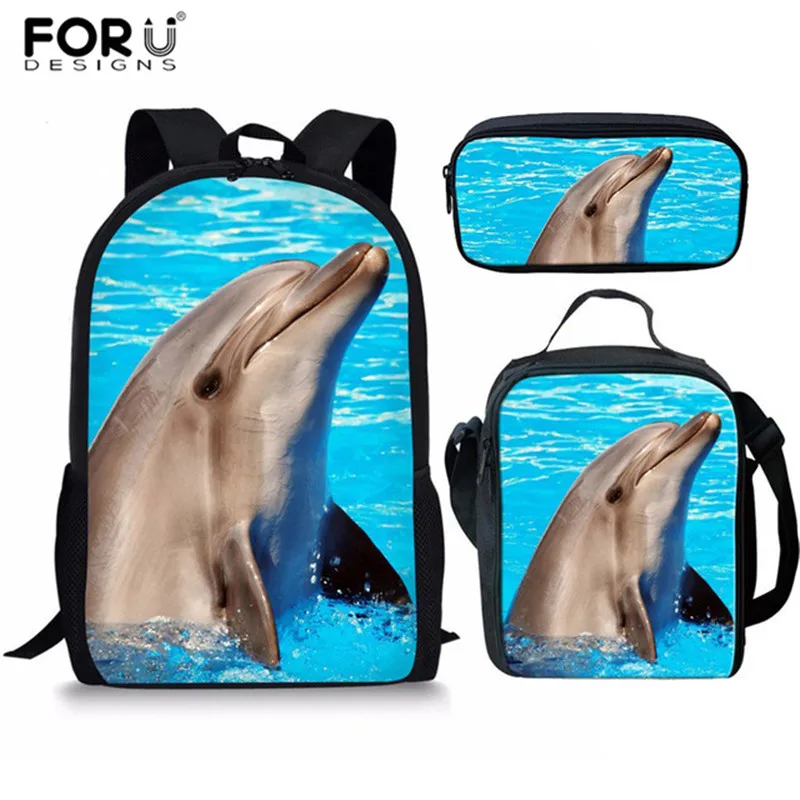 

FORUDESIGNS 3pcs/set Dolphins Shark Blue School Backpack Orthopedical for Boys Satchel Schoolbag In Primary Students Book Bags