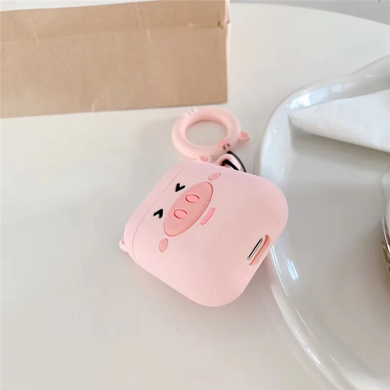 For AirPods Case Cute Cartoon Pink Pig Girl Earphone Cases For Apple Airpods 2 Cover Funda with Finger Ring Strap