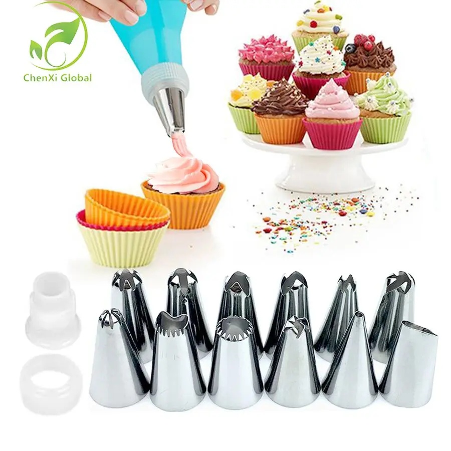 14Pcs Piping Tips Cake Decorating Kit Set Pastry Icing Bag Baking